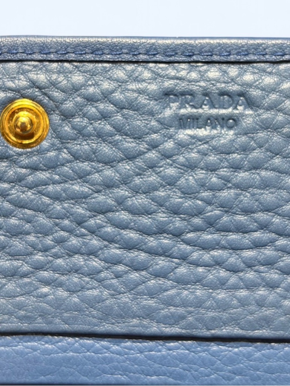 Authentic Prada Blue Leather Wallet Gold Logo w/ Certificate - Picture 5 of 16